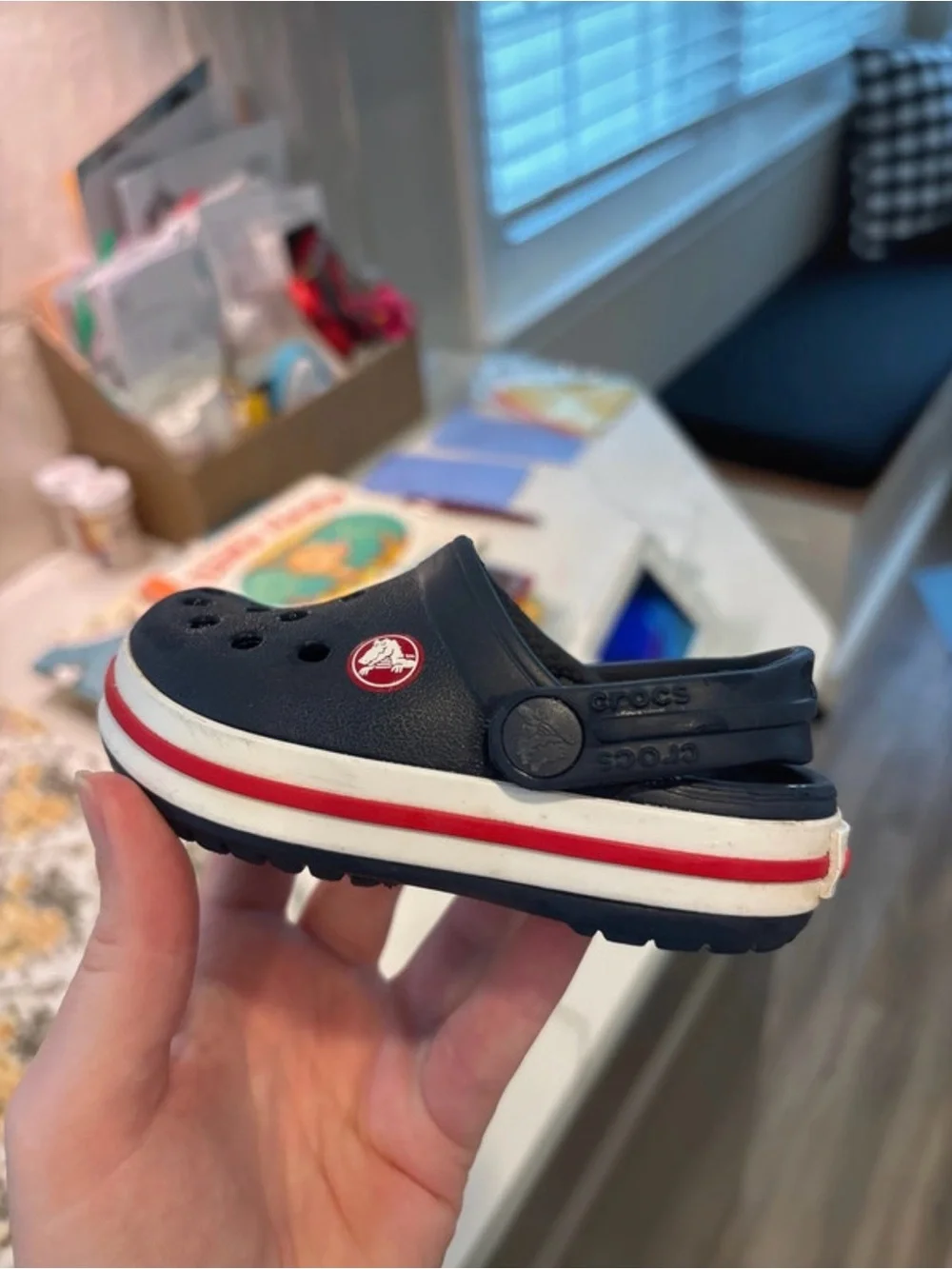 CROCS Kids Navy Clogs with Red & White Stripe